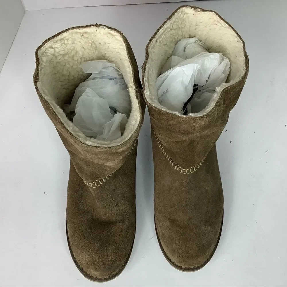 Coolway Azalea Brown Suede Fleece Lined Winter Women Mid Calf Boots Sz 38/US 7.5